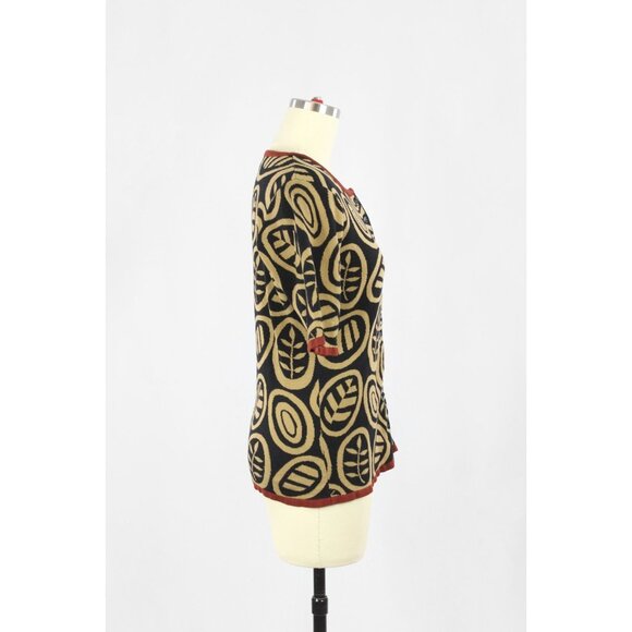 GUDRUN SJODEN Black Abstract Leaf Cotton Intarsia Knit Cardigan Sweater, Size S - Picture 2 of 11